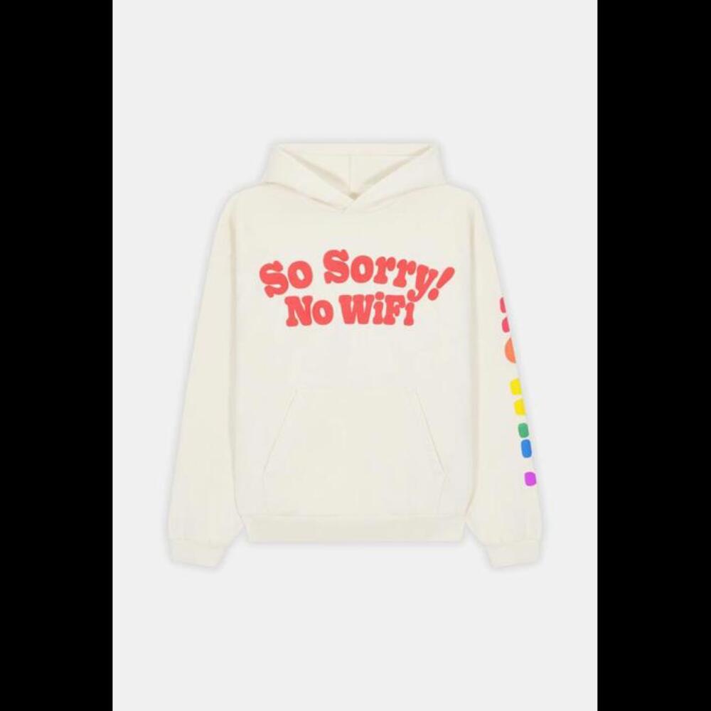 Madhappy Cream "So Sorry! No WiFi" Hoodie with Rainbow Sleeve Dots